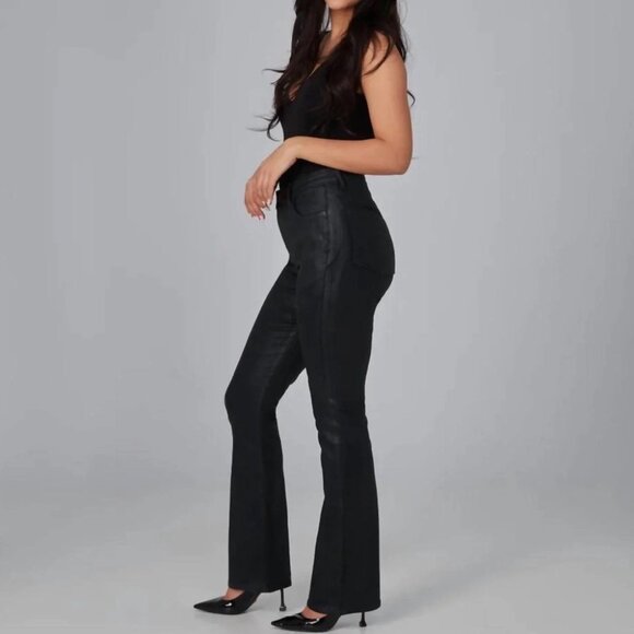 NEW Lola Denim-Billie High-Rise Bootcut Coated Black Stretch Premium Jeans 33 - Picture 3 of 13